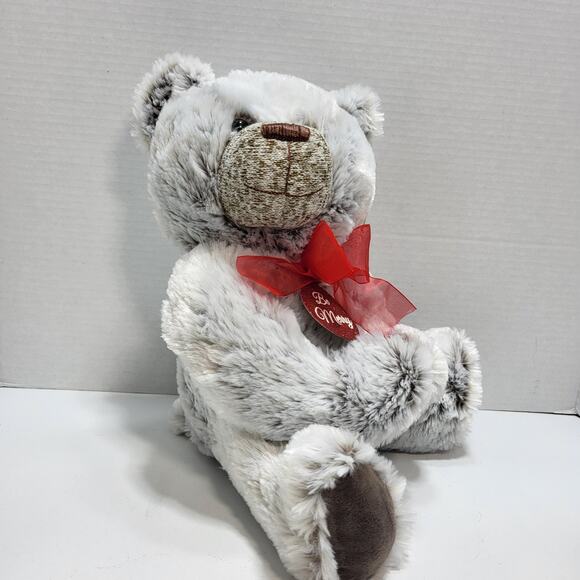 Grey Christmas Teddy Bear Plush Stuffed Soft and Cuddly Red Bow Petting Zoo VTG - Picture 2 of 7